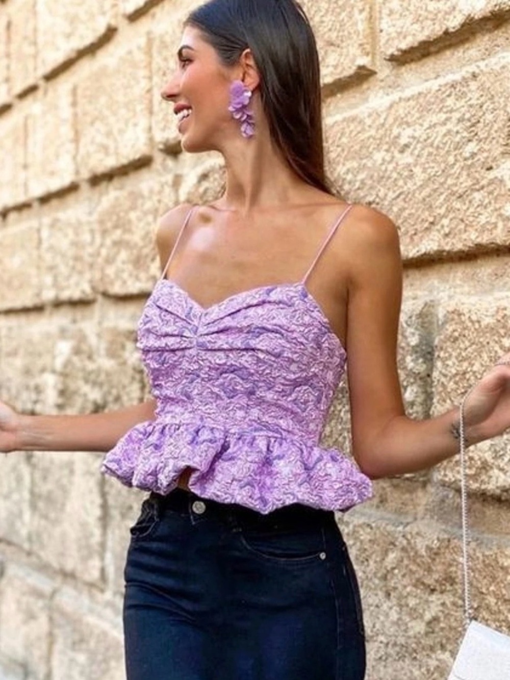Zara Purple Ruched Peplum Cami Top -  Women